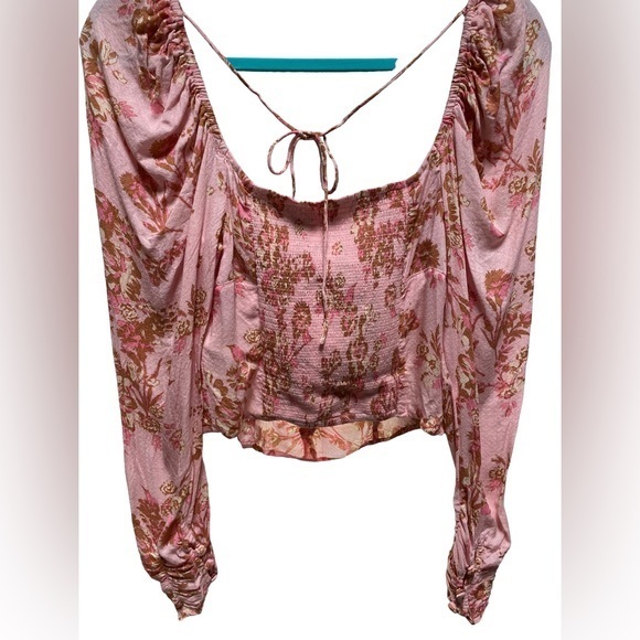 Free People Hilary floral pink Printed Top Pink Combo Boho crew summer NEW XL/XS - Picture 5 of 10